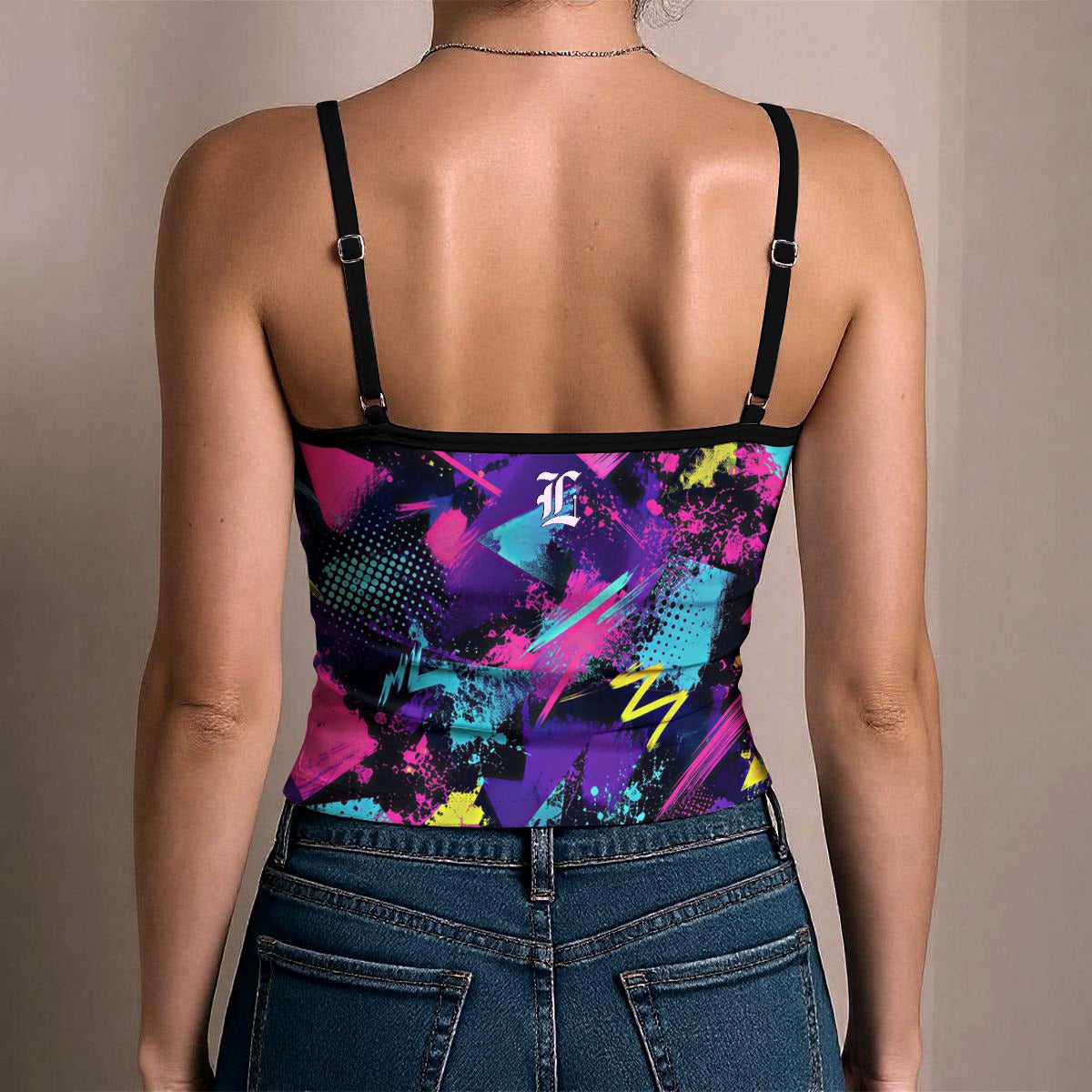 Spaghetti-Strap NeonGeom Tank Top