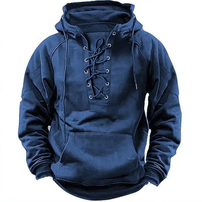 Men's Lace-up Pullover Cotton/Polyester Hooded Sweatshirt