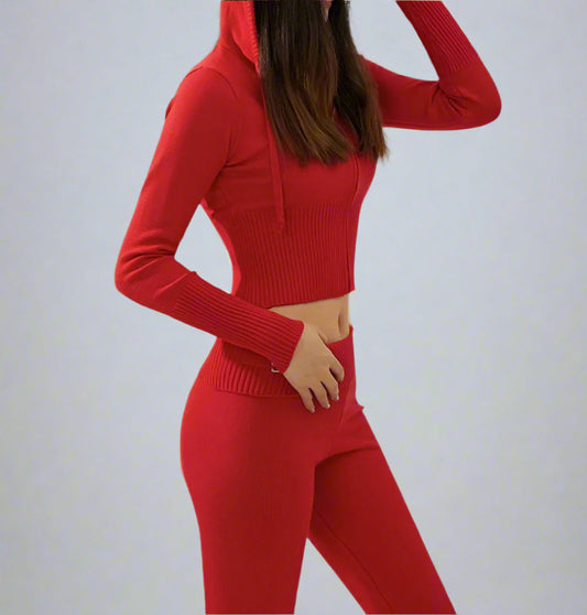 Women's Zip-Up Sweater & High Waist Pants Set - Lunacy Deals & Designs
