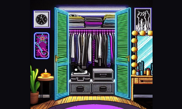 A wardrobe organized like a pro in neon colors