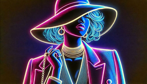 Unveiling the Art of Timeless Elegance blog post banner image of a glamorous woman in neon colors