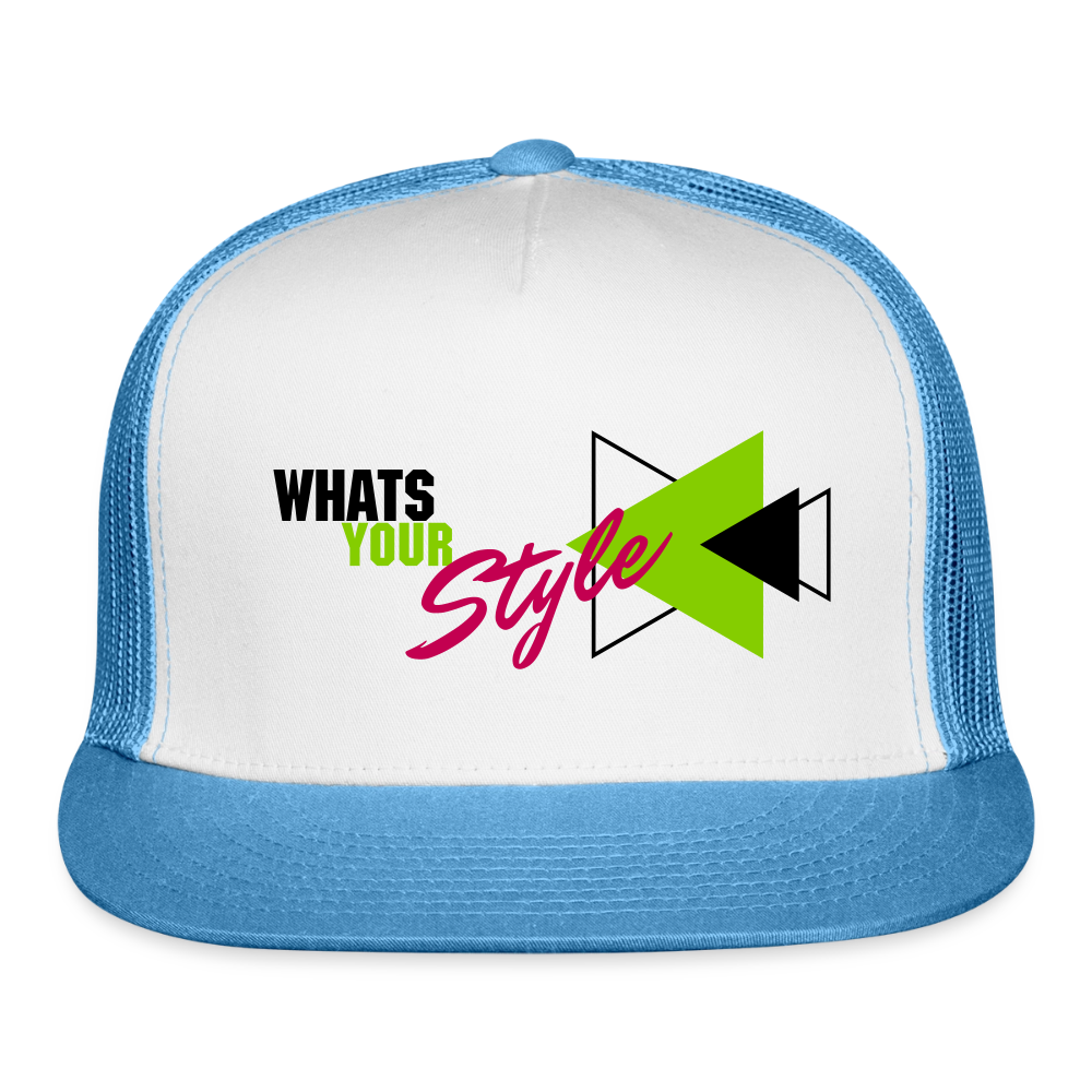 Snap-Back Trucker Hat | Customizable - white/blue