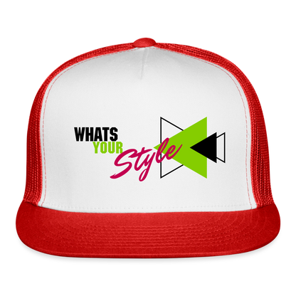 Snap-Back Trucker Hat | Customizable - white/red