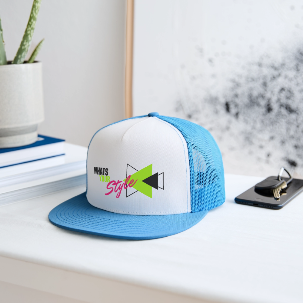 Snap-Back Trucker Hat | Customizable - white/blue