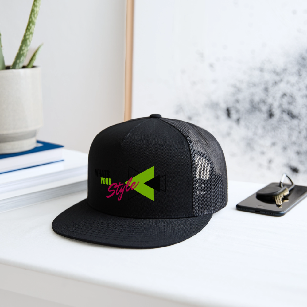 Snap-Back Trucker Hat | Customizable - black/black