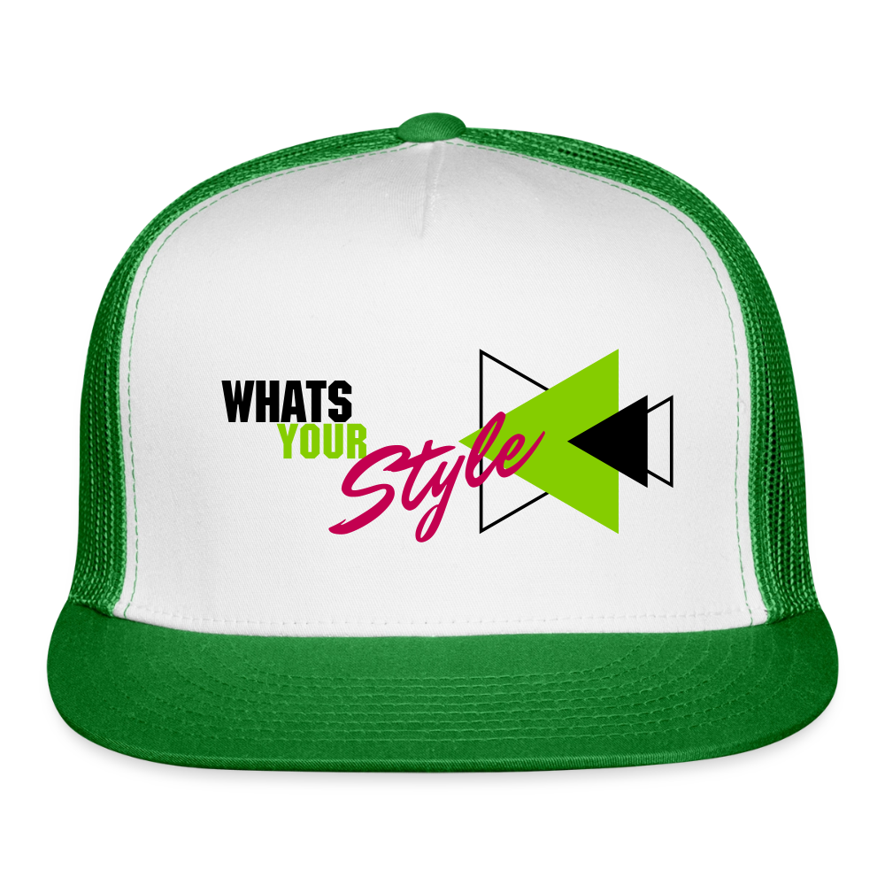 Snap-Back Trucker Hat | Customizable - white/kelly green