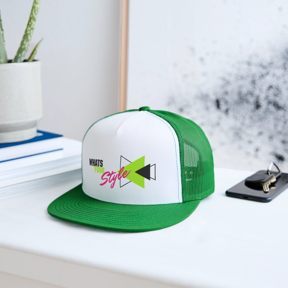 Snap-Back Trucker Hat | Customizable - white/kelly green