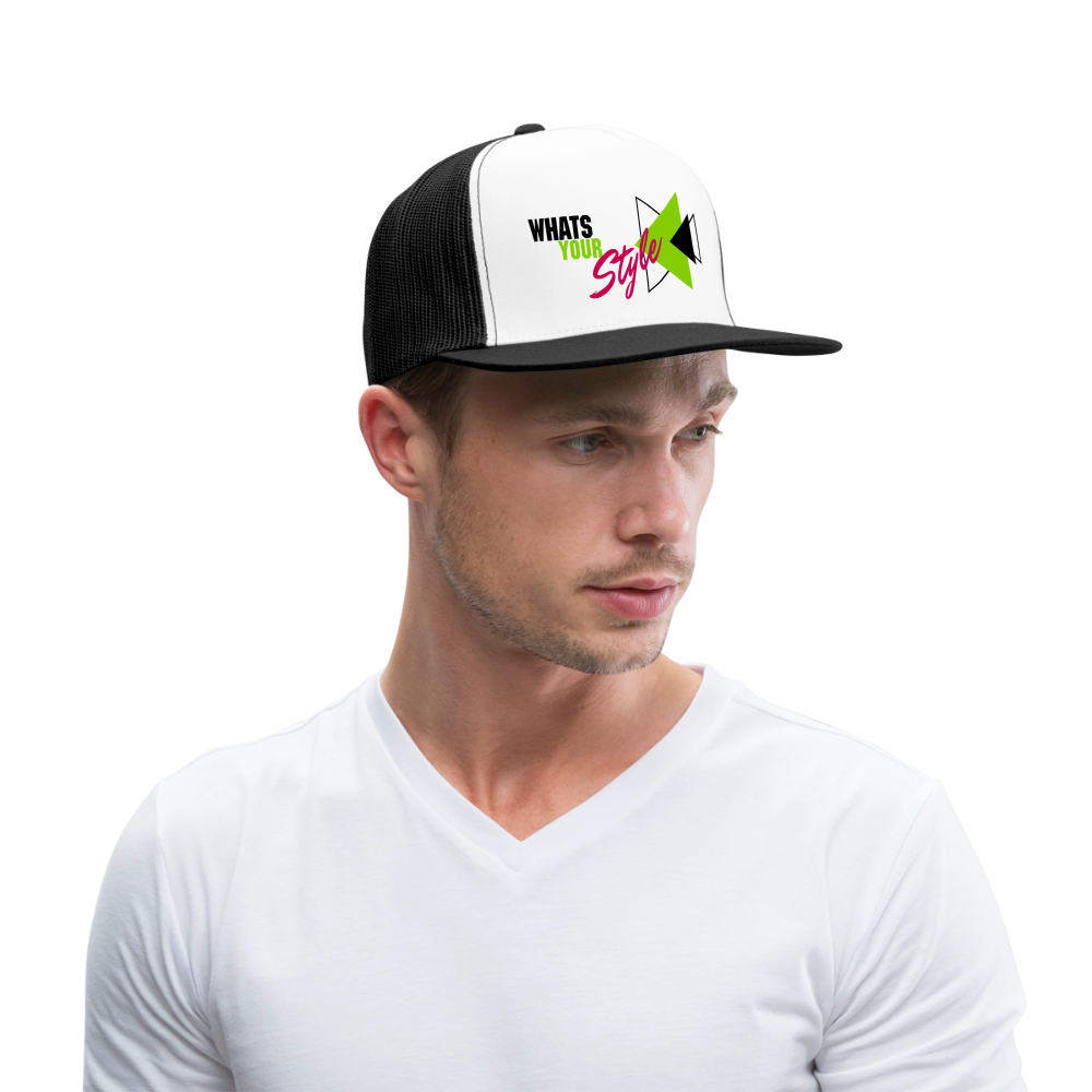 Snap-Back Trucker Hat | Customizable - white/black