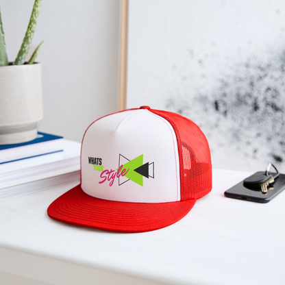 Snap-Back Trucker Hat | Customizable - white/red