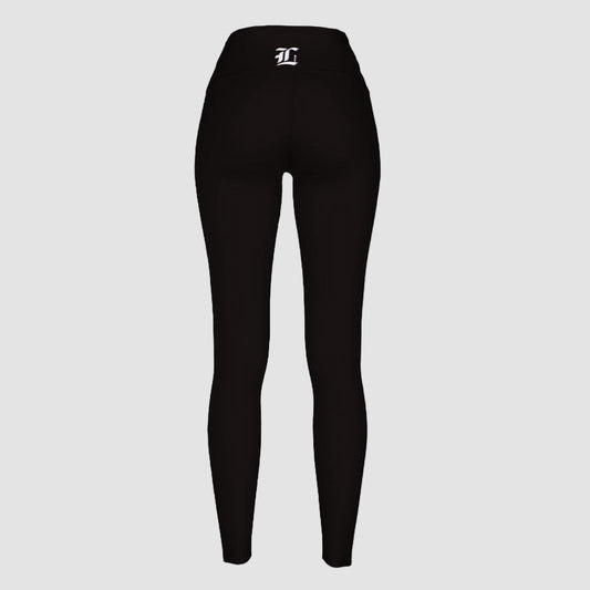 Black leggings with a logo on a white background