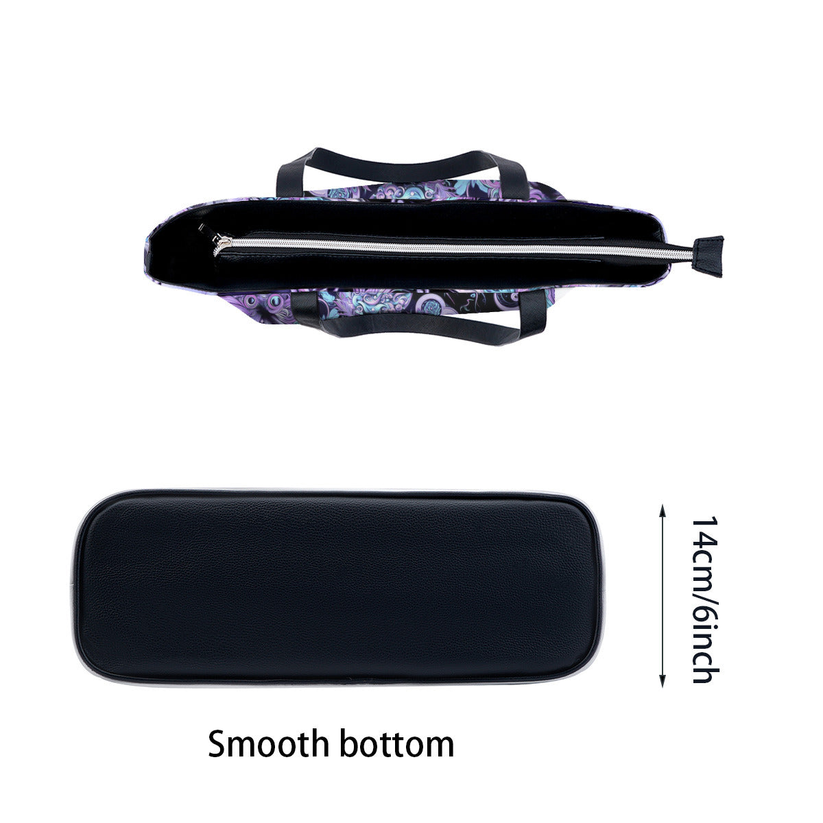 Black travel bag with floral pattern on a white background