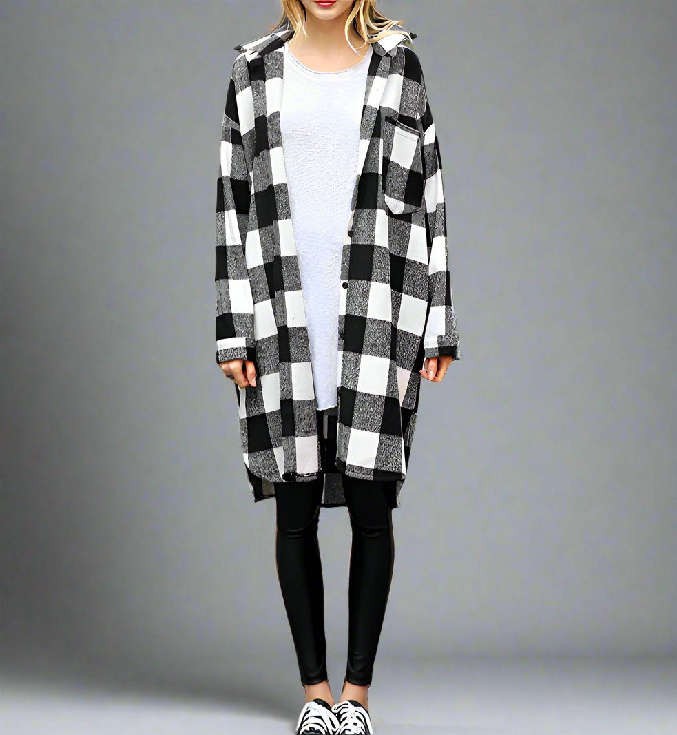 Women's Long Black or Red Plaid Button Up Shirt - Lunacy Deals & Designs