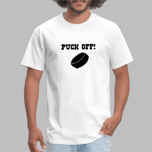 Men's 'Puck Off' Hockey Tshirt - white