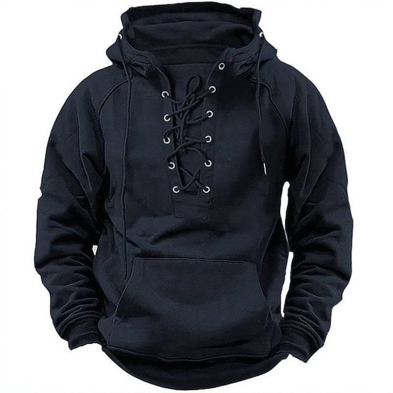 Men's Lace-up Pullover Cotton/Polyester Hooded Sweatshirt