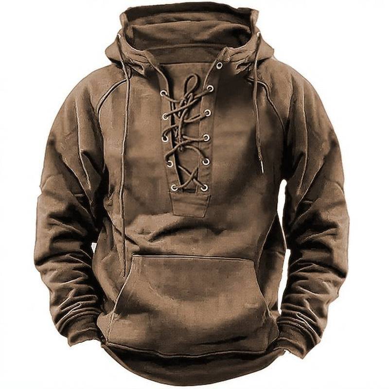 Men's Lace-up Pullover Cotton/Polyester Hooded Sweatshirt