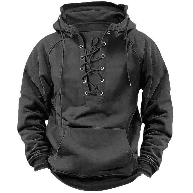Men's Lace-up Pullover Cotton/Polyester Hooded Sweatshirt