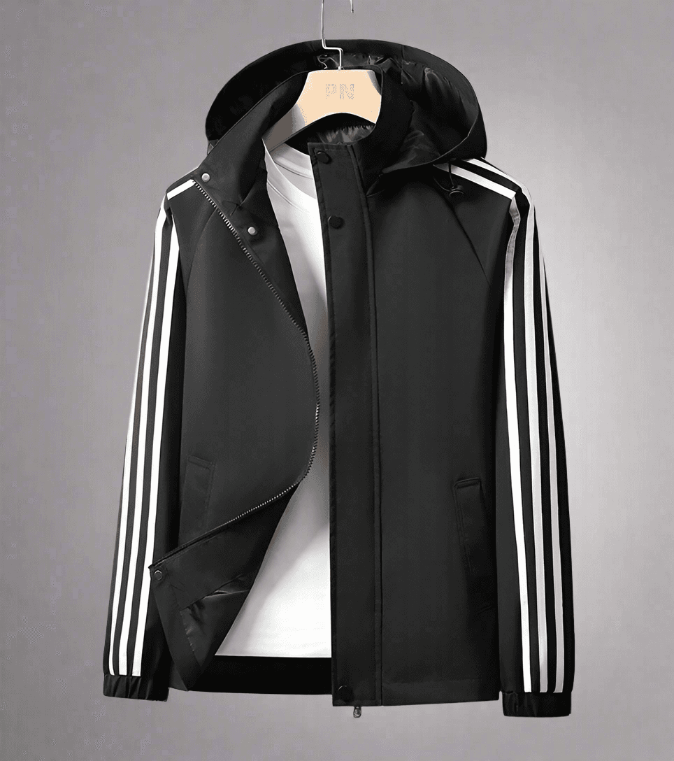 Men's Striped Lightweight Jacket with Detachable Hood