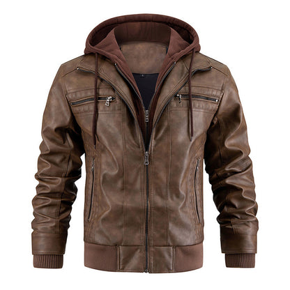 Men's Faux Leather Hooded Jacket brown