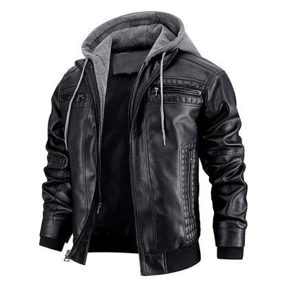 Men's Faux Leather Hooded Jacket black