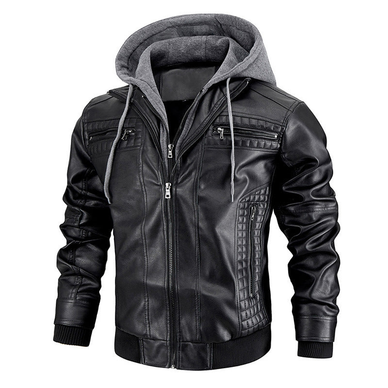 Men's Faux Leather Hooded Jacket 