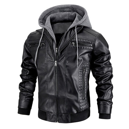 Men's Faux Leather Hooded Jacket 