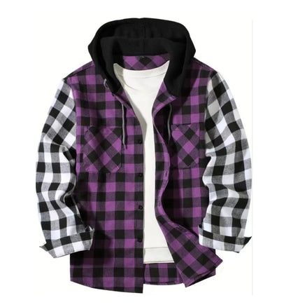 Plaid Hooded Long Sleeve Button Up Shirt - Lunacy Deals & Designs