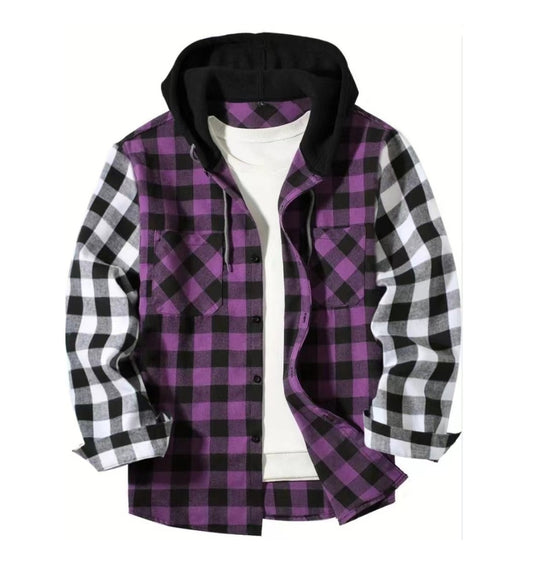 Plaid Hooded Long Sleeve Button Up Shirt - Lunacy Deals & Designs