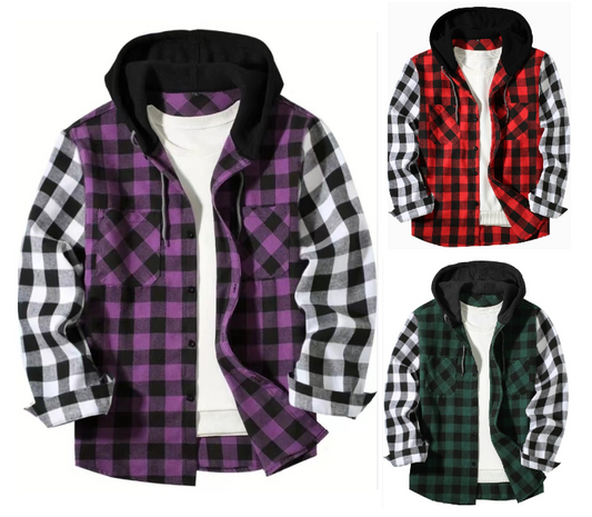 Plaid Hooded Long Sleeve Button Up Shirt - Lunacy Deals & Designs