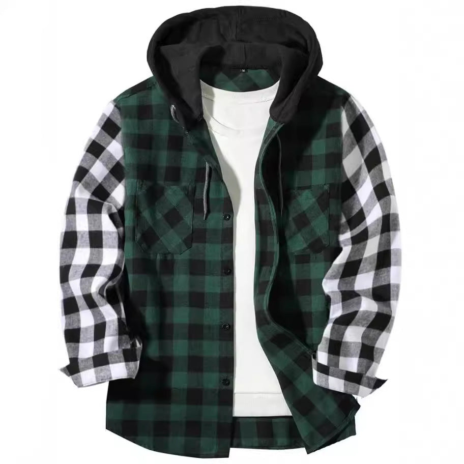 Plaid Hooded Long Sleeve Button Up Shirt - Lunacy Deals & Designs