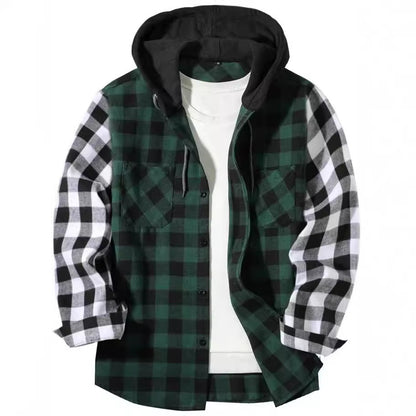 Plaid Hooded Long Sleeve Button Up Shirt - Lunacy Deals & Designs