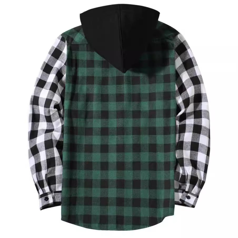 Plaid Hooded Long Sleeve Button Up Shirt - Lunacy Deals & Designs