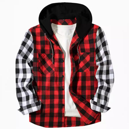 Plaid Hooded Long Sleeve Button Up Shirt - Lunacy Deals & Designs