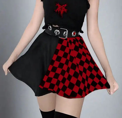 Red Dual-Tone Short Checkered A-Line Skirt - Lunacy Deals & Designs