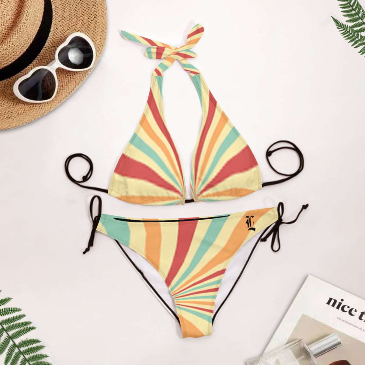 Retro Sunburst 2 Piece Halter Swimsuit - Lunacy Deals & Designs