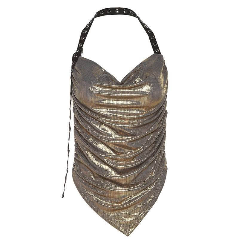 Women's Shimmering Cowl Neck Halter Top 