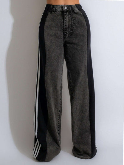 Women's Striped High Waist Straight Leg Denim Pants - Lunacy Deals & Designs