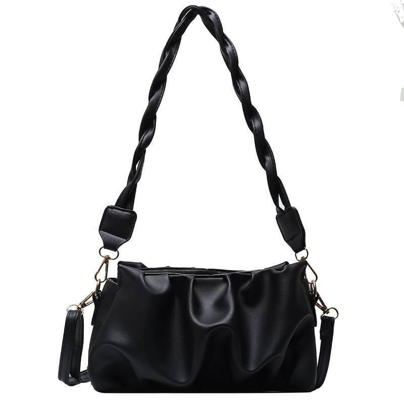 Twisted Handle Ruched Cloud Handbag black