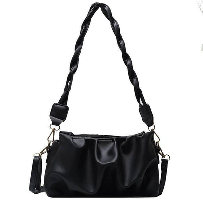 Twisted Handle Ruched Cloud Handbag black