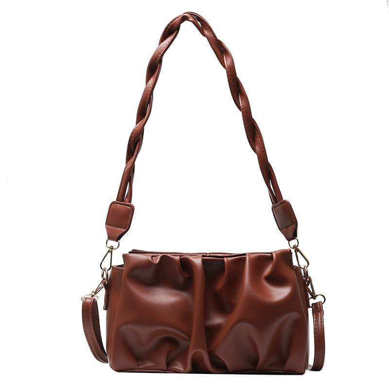 Twisted Handle Ruched Cloud Handbag brown