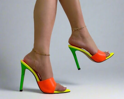Vibrant High Heel Peep-Toe Mules - Lunacy Deals & Designs