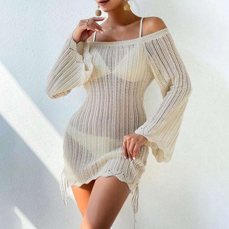 Women's Long Bell Sleeved Knit Beach Cover-Up