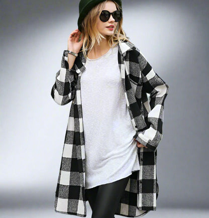 Women's Long Black or Red Plaid Button Up Shirt - Lunacy Deals & Designs