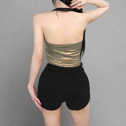Women's Shimmering Cowl Neck Halter Top - back