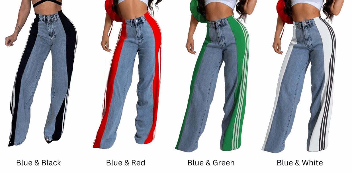 Women's Striped High Waist Straight Leg Denim Pants - Lunacy Deals & Designs