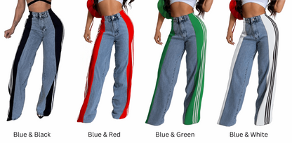 Women's Striped High Waist Straight Leg Denim Pants - Lunacy Deals & Designs