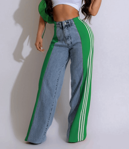 Women's Striped High Waist Straight Leg Denim Pants - Lunacy Deals & Designs