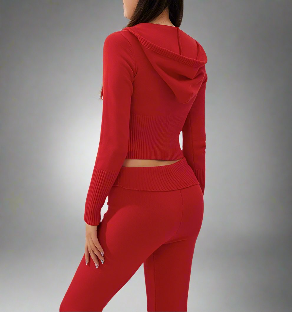 Women's Zip-Up Sweater & High Waist Pants Set - Lunacy Deals & Designs