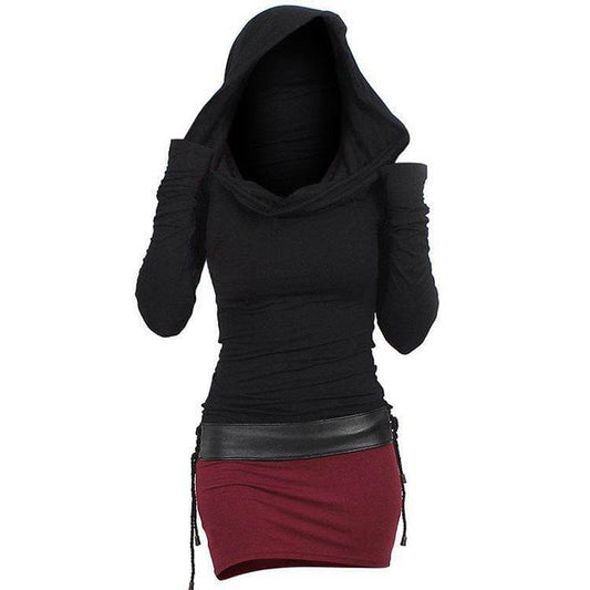 Women's Hooded Long-Sleeve Belted Dress