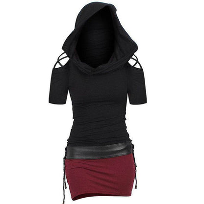 Womens Hooded Long Sleeved Belted Dress
