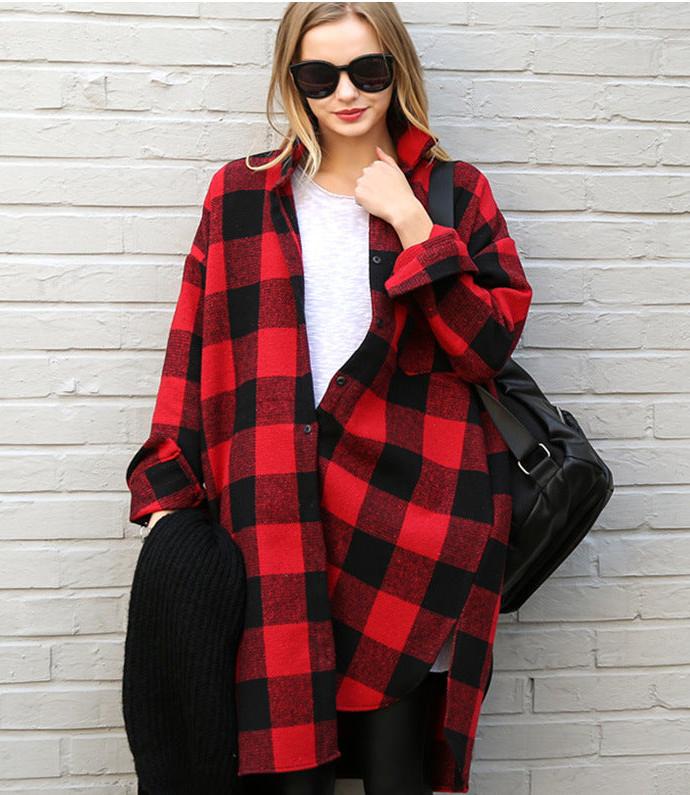 Women's Long Black or Red Plaid Button Up Shirt - Lunacy Deals & Designs